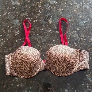 Maidenform Leopard Print Bra with Red Detachable Straps 36B
